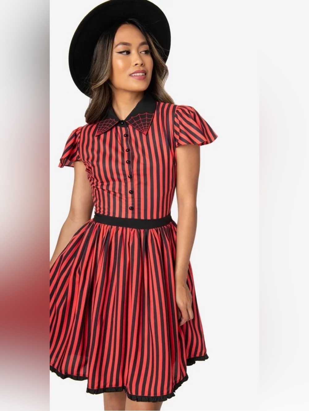 Sourpuss Striped Spiderweb Lydia Dress Red Black Gothabilly NWT XL